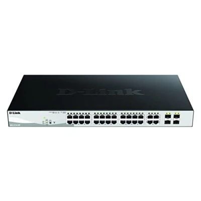 Abbildung von D Link DGS 1210 28P, 28 Port Smart Managed PoE Gigabit Switch (24 x 10/100/1000 Mbit/s BaseT Port, 4 TP Combo Port/SFP Slot, 193W Kapazität) Nur EU Netzkabel