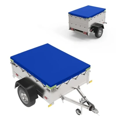 Abbildung von Anhänger Plane 207.5 x 114 10 cm Flachplane Abdeckplane aus PVC Material Verstärkte Wasserdicht&amp;Reißfeste für Stema Böckmann 750kg PKW (Blau)