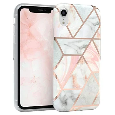 Abbildung von EAZY CASE Handyhülle Silikon mit Kameraschutz kompatibel iPhone XR, im Marmor Design, Motiv Hülle, Ultra dünn, Slimcover, Silikonhülle, Backcover, Rosé Gold