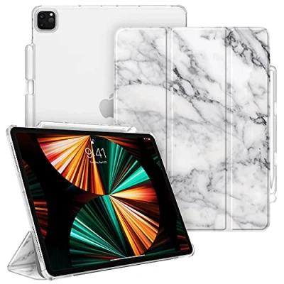 Abbildung von Fintie Hülle für iPad Pro 12.9 2022 (6. Generation)/ 2021/2020 mit Stifthalter, ultradünne leichte Schutzhülle transparenter Rückseite und Auto Schlaf/Wach Funktion, Marmor Weiß