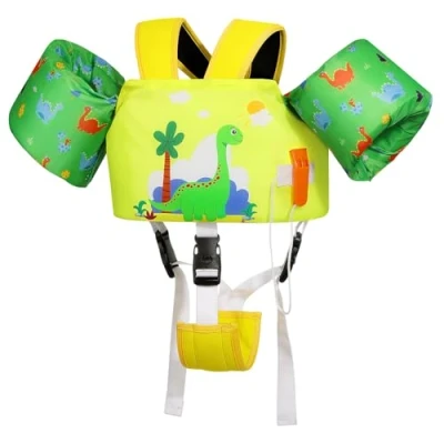 Abbildung von MoKo Kinder Schwimmflügel, Kleinkind Schwimmweste, Badeanzug mit Verstellbar Gurt, Schwimmjacke Wasser Flügel Pool Float, Meer Schwimmen Hilfe für Wassersport Lernen Zubehör, Gelblich Grüner