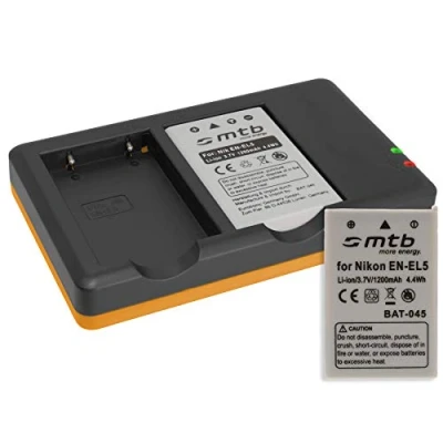 Abbildung von 2 Akkus + Dual Ladegerät (USB) für Nikon EN EL5 / Coolpix P500, P510, P520, P530, P5000, P5100, P6000... s. Liste (inkl. Micro USB Kabel)