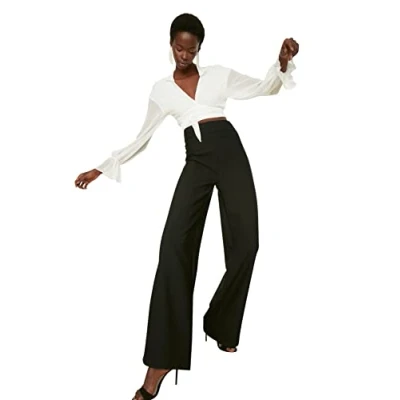 Abbildung von TRENDYOL Damen High Waist Wide Leg Pants, Schwarz, 38 EU
