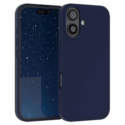Abbildung von EAZY CASE Premium Silikon Handyhülle kompatibel mit iPhone 16 Slimcover Kameraschutz und Innenfutter, Silikonhülle, Schutzhülle, Bumper, Handy Case, Hülle, Softcase, Nacht Blau