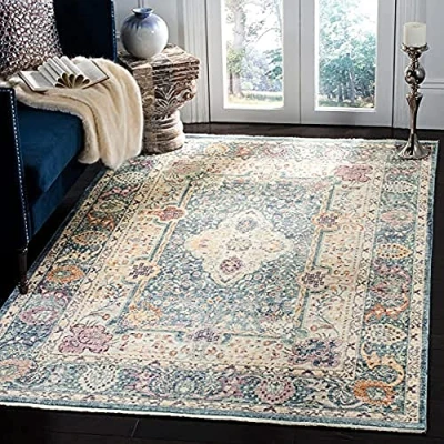 Abbildung von SAFAVIEH Traditionell Teppich für Wohnzimmer, Esszimmer, Schlafzimmer Illusion Collection, Kurzer Flor, Blaugrün und Creme, 183 X 274 cm