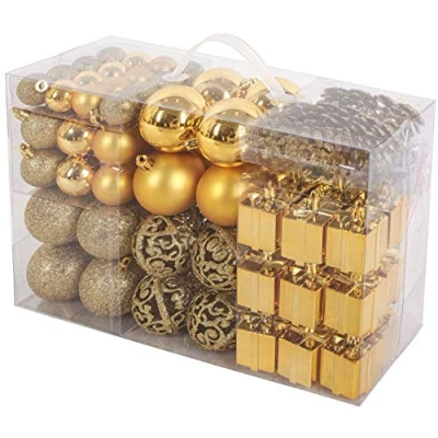 Abbildung von BRUBAKER 101 teiliges Premium Weihnachtskugel Set mit Baumspitze Gold Funkelnde Christbaumkugeln für den Weihnachtsbaum