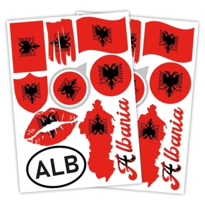 Abbildung von Finest Folia 2er Set DIN A4 Länderaufkleber Fahne Aufkleber Länderfahne Flagge für Auto Motorrad Sticker Länderflagge selbstklebend wetterfest R217 (02 Albanien)