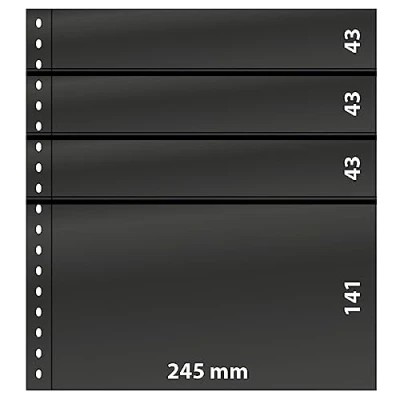 Abbildung von Lindner, Omnia, Blätter (18 ringe) 4er Einteilung (245x141/43 mm.) Transp/m. Schwarzer Zwischenfolie für doppelseitige Nutzung Abm: 272x296 mm. pro