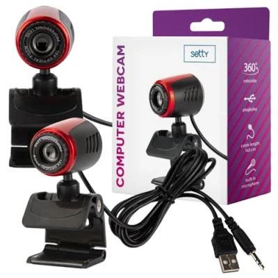 Abbildung von Setty Webcam mit Mikrofon für Spiel, Live Streaming, Videoanruf, Konferenz, Fernarbeit, 360 grad kamera Kompatibel Skype, FaceTime, Zoom, Teams, YouTube, USB Anschluss PC, Macbook Laptop Monitor