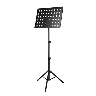 Abbildung von AllRight Orchesterpult Notenständer Zusammenklappbar Abnehmbare Ablage 2 Federklemmen Ausziehbar von 82 cm bis 146 cm(Schwarz)