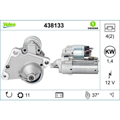 Abbildung von VALEO NEW ORIGINAL PART 438133 Anlasser 12 1,4 11 PEUGEOT: 206 Schrägheck, 307 SW, CITROËN: Berlingo / First I, C2 Schrägheck
