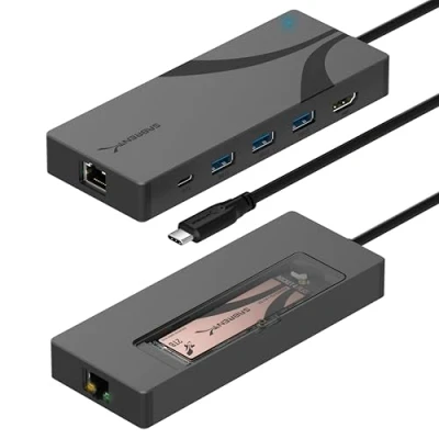 Abbildung von SABRENT 6 in 1 USB C Dockingstation mit M.2 NVMe SSD Slot, 2 3.2x2 (10 Gbps), 90W Power Delivery, 4K@60Hz HDMI Port, RJ45 1000 Mbps Ethernet Port [HB 6PNV]