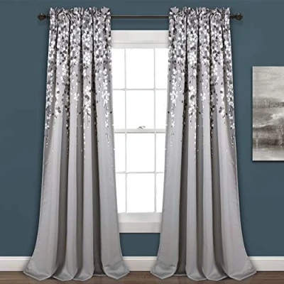 Abbildung von Lush Decor Weeping Flowers Room Darkening Window Panel Curtain Set (Pair), 95&quot; x 52&quot;, Gray,