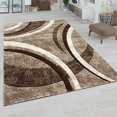 Abbildung von Paco Home Teppich Wohnzimmer Kurzflor Vintage Handgearbeiteter Konturenschnitt 3D Optik, Grösse:120x170 cm, Farbe:Braun