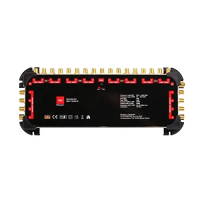Abbildung von RED OPTICUM OMS 17/8 PRO TR Sat Multischalter 8 Teilnehmer Verteiler 4 Satelliten an bis zu mit vergoldeten Kontakten 3D UHD 4K Ready Multiswitch Quattro LNB geeignet