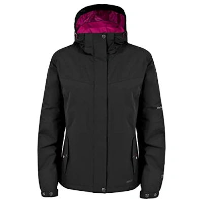 Abbildung von Trespass Malissa, Black, XS, Wasserdichte Jacke mit Einrollbarer Kapuze für Damen, X Small, Schwarz