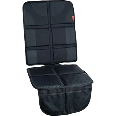 Abbildung von Lusso Gear Universal Autositzschoner Dick Gepolsterte wasserdichte Leder &amp; Stoff Kindersitzunterlage und Haustier Sitzschutz Auto 2 Netztaschen Anti Rutsch Rückseite Ohne Aufdruck (Schwarz)