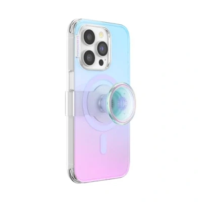 Abbildung von PopSockets iPhone 14 Pro Hülle mit Handygriff und Slide kompatibel MagSafe, Handyhülle für Pro, kabellos aufladbar Iridescent