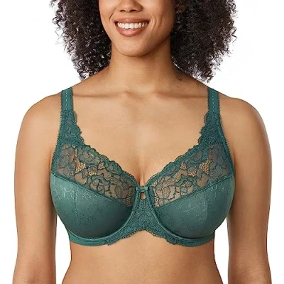 Abbildung von DELIMIRA Damen Minimizer BH ohne Einlagen mit Spitze Bügel Große Größen Mitternachtssmaragd 100D
