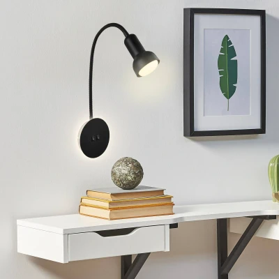 Abbildung von BRILONER Leselampe mit Backlight, Schwenkbare Wandleuchte Innen, LED Lampe 2 Schalter, Wandlampe Schwarz