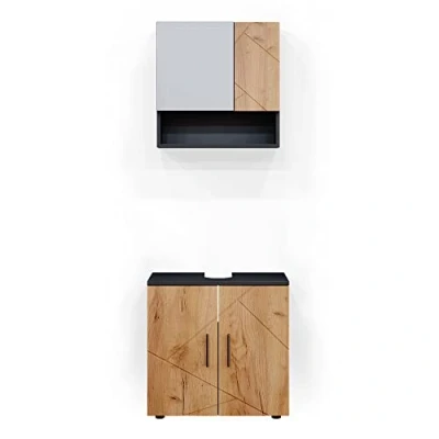 Abbildung von Vicco Badmöbel Set Irma, Anthrazit/Eiche, 2 Teile, Unterschrank 60 cm, (2 er Set, St., Set)