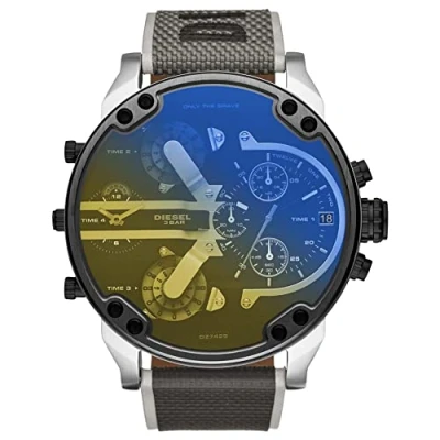 Abbildung von Diesel Herrenuhr Mr. Daddy 2.0, QuarzChronographenwerk, 57 mm silbernes Edelstahlgehäuse mit Edelstahlarmband, DZ7429