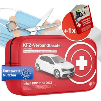 Abbildung von autogadget® KFZ Verbandtasche Auto Verbandskasten Erste Hilfe Norm 2024 DIN 13164 Pflaster, inkl. Anleitungsbuch
