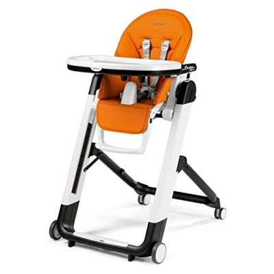 Abbildung von Peg Perego Siesta Follow Me Arancia Design Hochstuhl mit Baby Liegefunktion und Stop&amp;Go System Memory Funktion, Lederimitat Bezug, orange