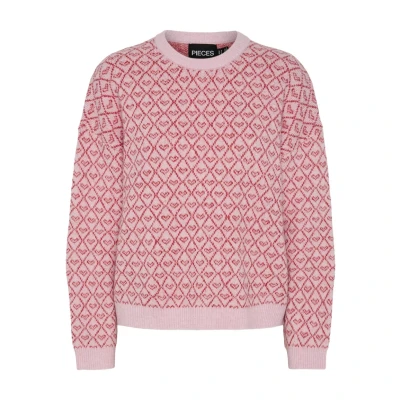 Abbildung von Pieces NAVI LS Oneck Strickpullover, Damen, Größe: Medium, Roseate spoonbill