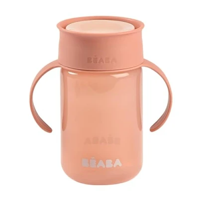 Abbildung von BÉABA, 360 Lernbecher mit Anti Tropf Scheibe, patentiertes Auslauf System, ab 12 Monaten, abnehmbare Griffe, hygienischem Deckel, solide und leicht, 340 ml, Rosa