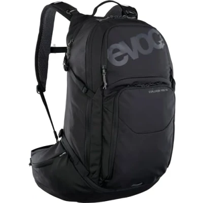 Abbildung von EVOC EXPLORER PRO 30, Rucksack (BODY HUGGING Passform, AIR FLOW CONTACT SYSTEM, AIRO FLEX Hüftgurt, inkl. Werkzeugfach, Trinkblasenfach für Trinkblasen bis 3l und Regenhülle, One Size), Schwarz