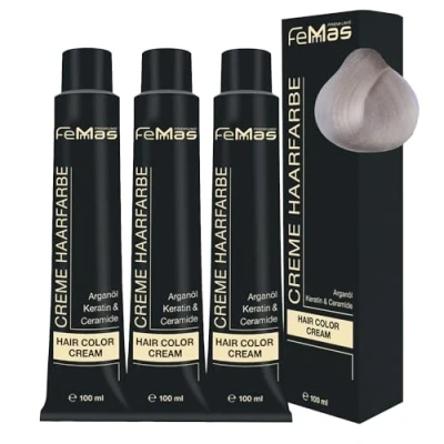 Abbildung von FemMas Haarfarbe Superaufheller 3x Silber 912 I Professionelle Creme zur Aufhellung um bis zu 5 Tonstufen Dauerhafte Haarfärbung für strahlende, haltbare Farbergebnisse 100 ml