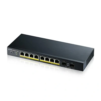 Abbildung von Zyxel 8 Port Gigabit PoE Switch Smart managed Tisch /Wandmontage und lüfterloses Design PoE+ Ports mit einem Budget von 77 W 2 SFP VLAN, IGMP, QoS Lebenslange Garantie [GS1900 10HP]