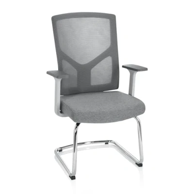 Abbildung von hjh OFFICE 751004 Besucherstuhl mit Armlehnen Breton V W Stoff/Netz Grau Freischwinger Konferenzstuhl, ergonomisch