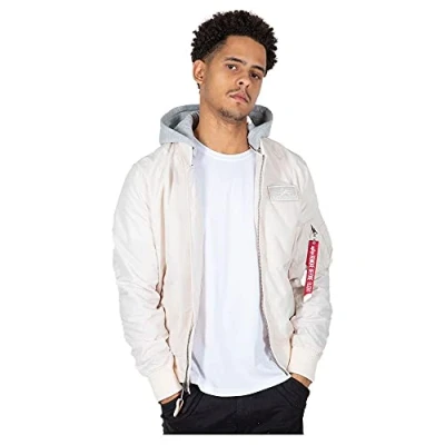Abbildung von Alpha Industries Herren MA 1 TT Hood Bomberjacke, Jet Stream White, Small