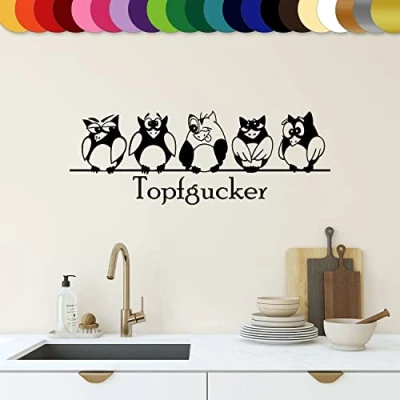Abbildung von Sunnywall Wandtattoo Topfgucker Eulen Vögel Kochen Küche Essen Wandsticker Schwarz Gr2