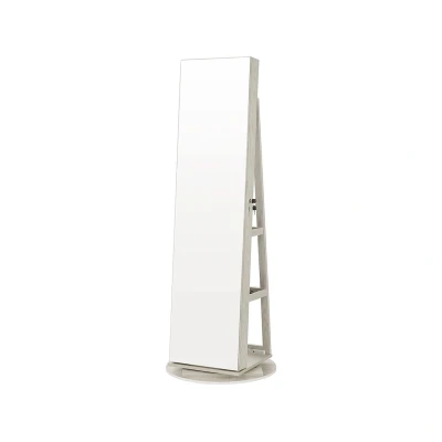 Abbildung von SONGMICS Schmuckschrank mit LED und Spiegel, 3 Ablagen, 360 drehbar, weiß