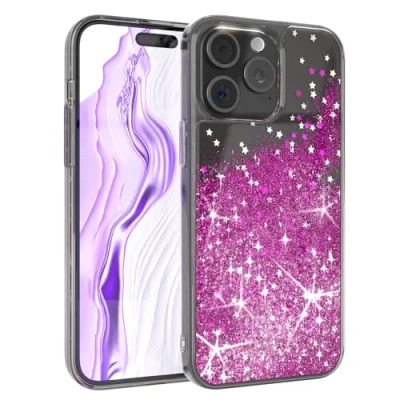 Abbildung von EAZY Case Glitzer Hülle kompatibel mit iPhone 15 Pro Max Handyhülle für Silikon leichtes Shiny Cover stoßfestes Phone als Fallschutz in Klar Transparent/Lila