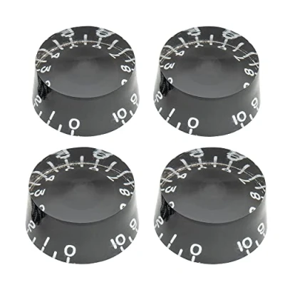 Abbildung von Musiclily Pro Linkshänder Imperial Zoll Größe Zylinder Form Potiknopfe Speed Knobs für USA Les Paul Style E Gitarre, Schwarz(4er Set)