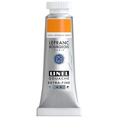 Abbildung von Lefranc Bourgeois 301164 Linel Gouache extrafeine und geschmeidige Wasserfarben mit maximaler Farbintensität, Leuchtkraft für streifenfreien Auftrag, 14ml Tube Japanischgelb Dunkel