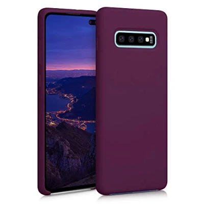 Abbildung von kwmobile Hülle kompatibel mit Samsung Galaxy S10 Plus / S10+ Silikon Handy Case Handyhülle weiche Oberfläche kabelloses Laden Bordeaux Violett