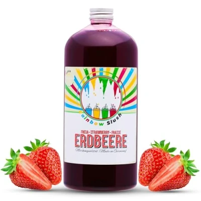 Abbildung von Rainbow Slush Sirup AZO FREI 1 Liter Flasche Konzentrat für Slushy Maker Eis Slushmaschinen Eismaschinen Getränke 1:5 bis 1:20 (Erdbeere)