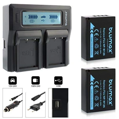 Abbildung von 2X Blumax Akku für Fujifilm NP W126 W126s 1140mAh + Doppelladegerät Dual Charger kompatibel mit XT 200 X T3 XT3 T1 T2 T10 T20 Pro2 und andere