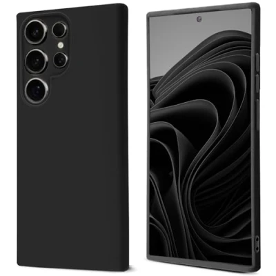 Abbildung von Moozy Lifestyle. hülle für Samsung s24 Ultra, Premium Silikon Galaxy Schutzhülle mit Mattem Finish und Weichem Mikrofaserfutter, Schwarz