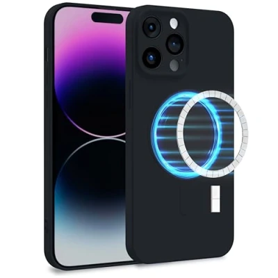 Abbildung von MyGadget Hülle für Apple iPhone 14 Pro Max [ kompatibel mit MagSafe ] Zweilagige Handyhülle Kameraschutz Cover Innenfutter &amp; Silikon außen Schwarz