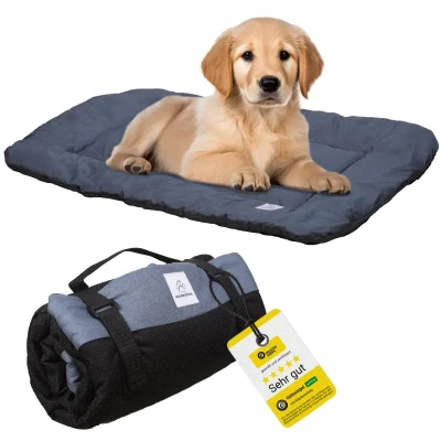Abbildung von Wanderpfote Hundedecke für Unterwegs, 90 x 60cm Waschbar, Orthopädisch, Wasserdicht Hochwertiges Design Outdoor, Hundematte Auto (Blau, Größe L)