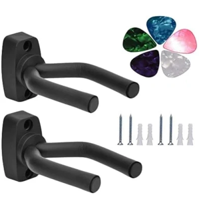 Abbildung von Gitarren Haken Gitarrenständer Wand Halterung 2 Stück für Akustikgitarre, klassische Gitarre, E Bass, Ukulele(5 Pack Gitarre Plektrum Plektron Picks)