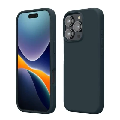 Abbildung von kwmobile Hülle kompatibel mit iPhone 16 Pro Max Silikon Handy Case Handyhülle weiche Oberfläche kabelloses Laden Dunkler Schiefer