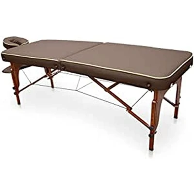 Abbildung von QUIRUMED Massageliege für SPA, tragbar, Holz, braune Farbe, lackiertes Kunstleder, hochdichte Polsterung, höhenverstellbar, klappbar, abnehmbarer Kopf, bis zu 210 kg