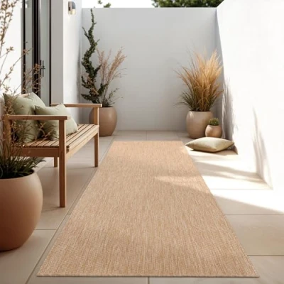 Abbildung von Paco Home Outdoor Teppich Wetterfest Wohnzimmer Balkon Küchenteppich Flachgewebe Sisaloptik Meliert Einfarbig, Grösse:60x100 cm, Farbe:Grau